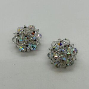 Laguna Vintage Aurora Borealis Crystal Cluster Clip-On Earrings Iridescent
